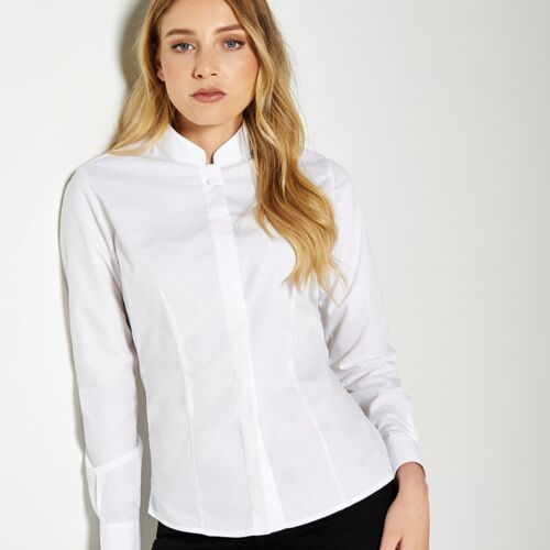 Women's mandarin collar shirt long-sleeved (tailored fit) Thumbnail